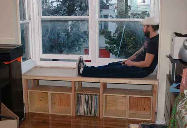 Wood Window Bench Seat with Storage